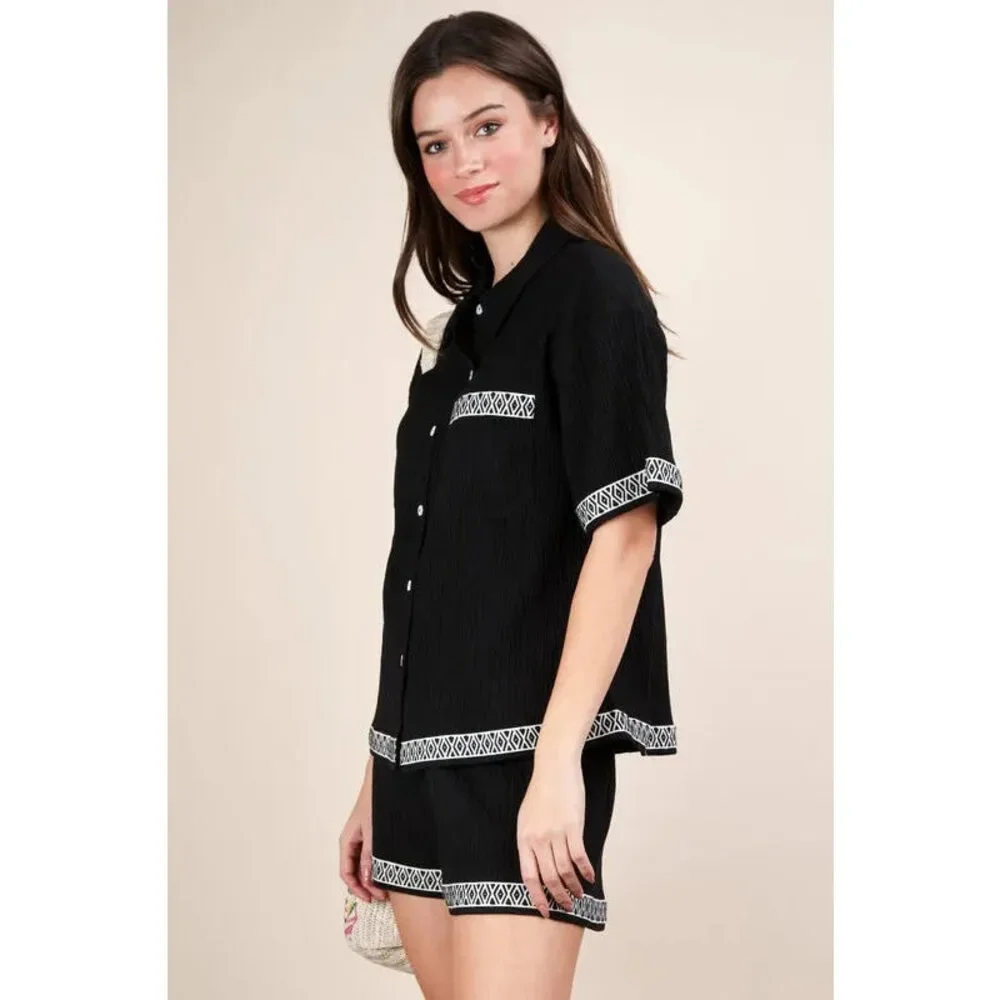 VERY J Crinkled Woven Shirt Top & Shorts Set